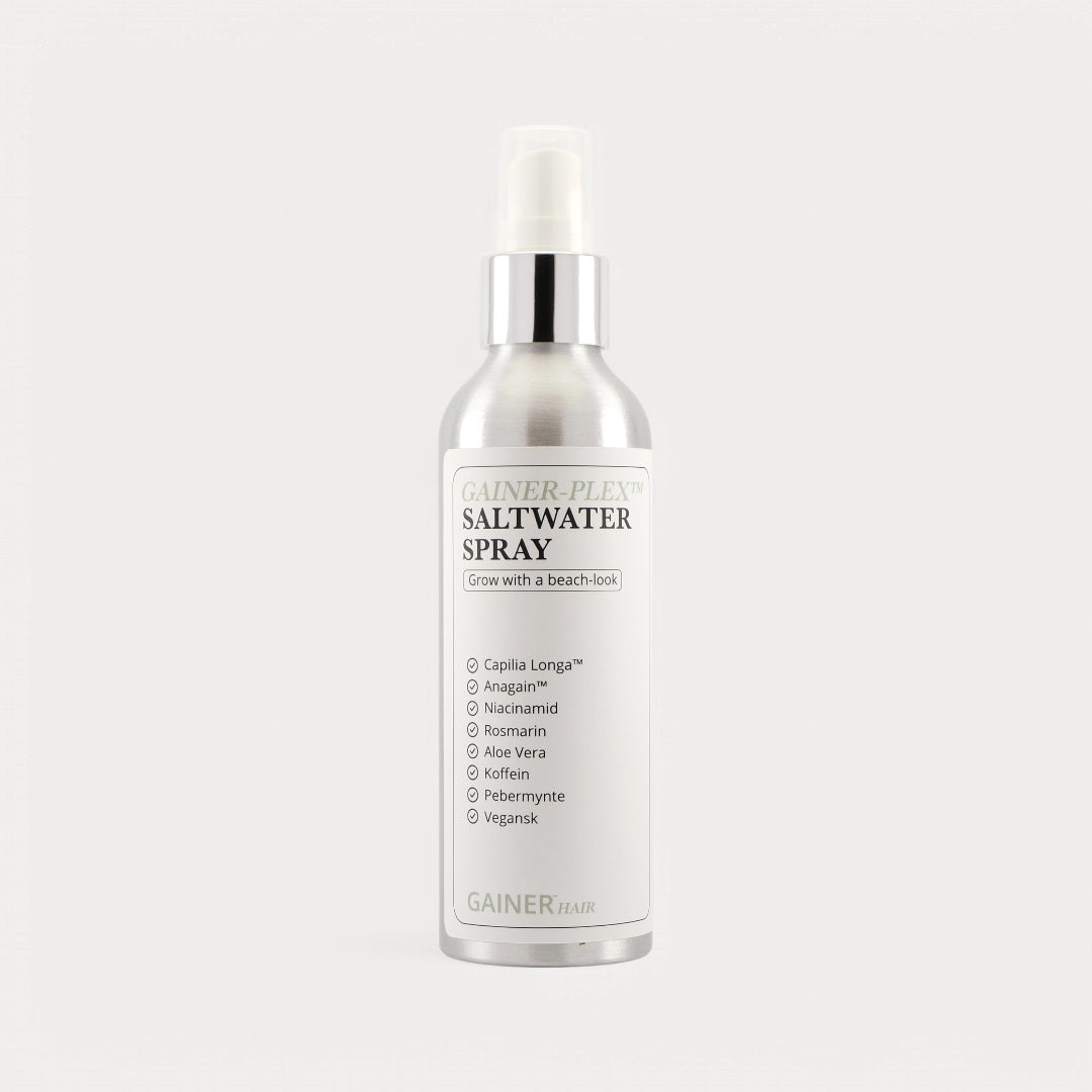 Gainer-Plex Saltwater Spray – naturlig saltvandsstyling med frisk duft, volumen og ingredienser, der styrker hår og hovedbund.