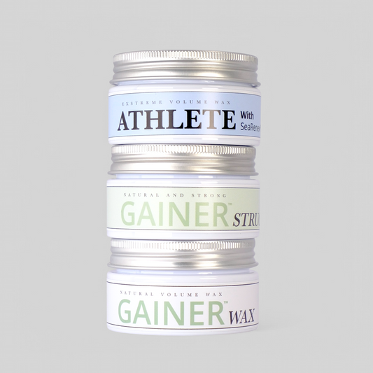 Gainer Hairwax Pack: 3 voks til stærkt hold, mat finish, fleksibel glans og struktur. Perfekt styling til alle looks.