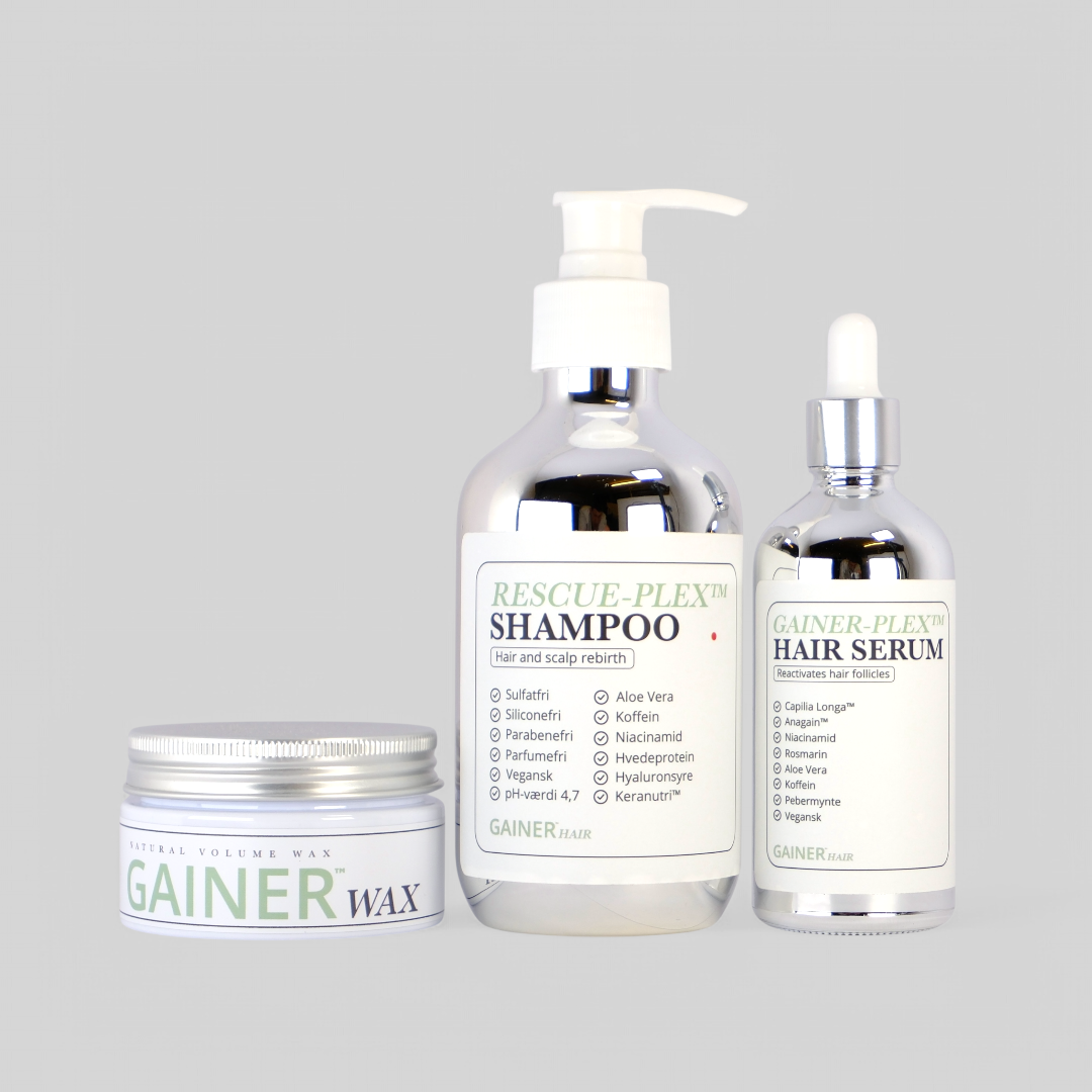 Gainer Structure Care Pack: Shampoo, serum og voks til rent, stærkt hår med langvarigt hold og naturlig pleje.