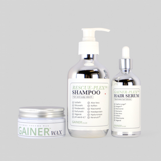 Gainer Structure Care Pack: Shampoo, serum og voks til rent, stærkt hår med langvarigt hold og naturlig pleje.