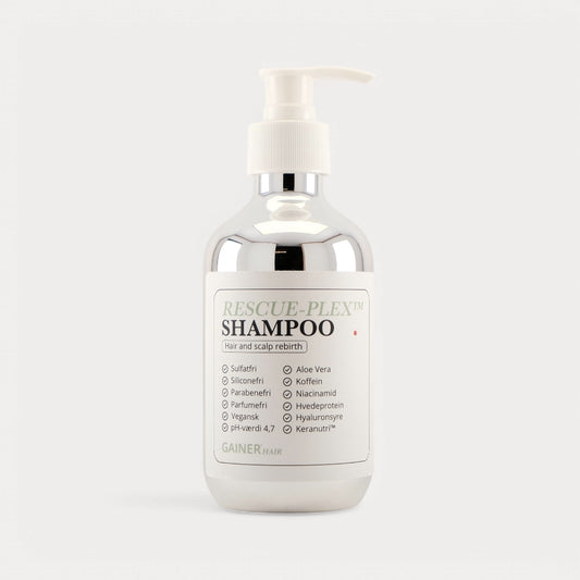 Rescue-plex Shampoo – sulfatfri og parfumefri shampoo, der fugter, styrker og balancerer hår og hovedbund.