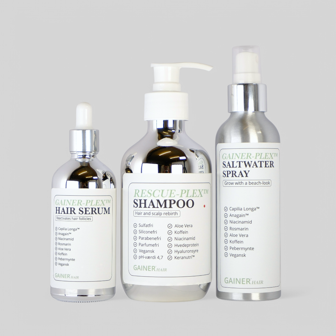 Selfcare Pack: Shampoo, serum og saltwater spray med naturlige ingredienser for sundt, stærkt og fyldigt hår hver dag.