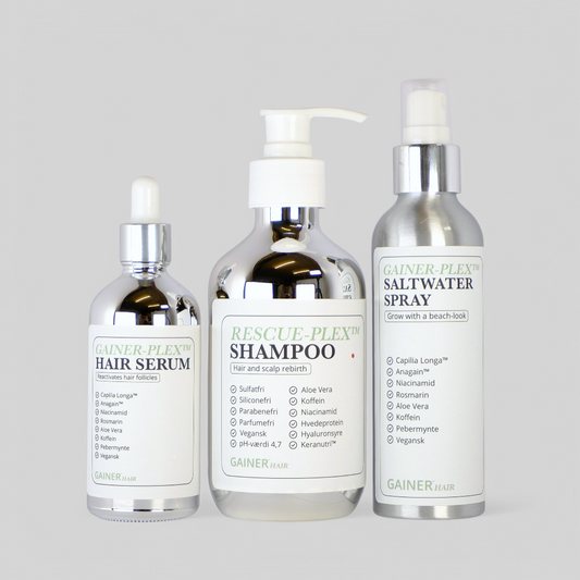 Selfcare Pack: Shampoo, serum og saltwater spray med naturlige ingredienser for sundt, stærkt og fyldigt hår hver dag.